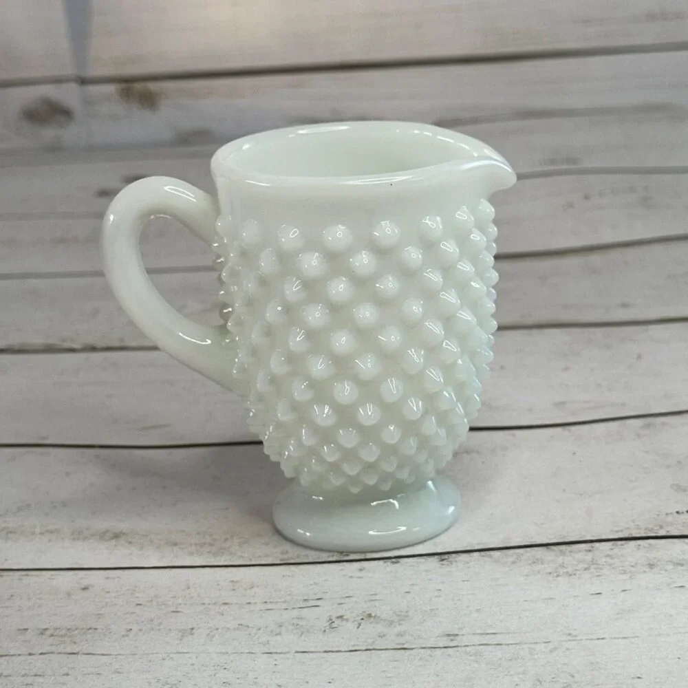 Vintage Fenton Milk Glass Hobnail Creamer & Sugar‎ Bowl Set White